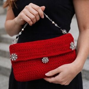 Hand crafted red crochet purse